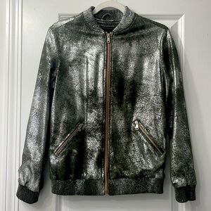 Zara Metallic Suede Bomber Size XS